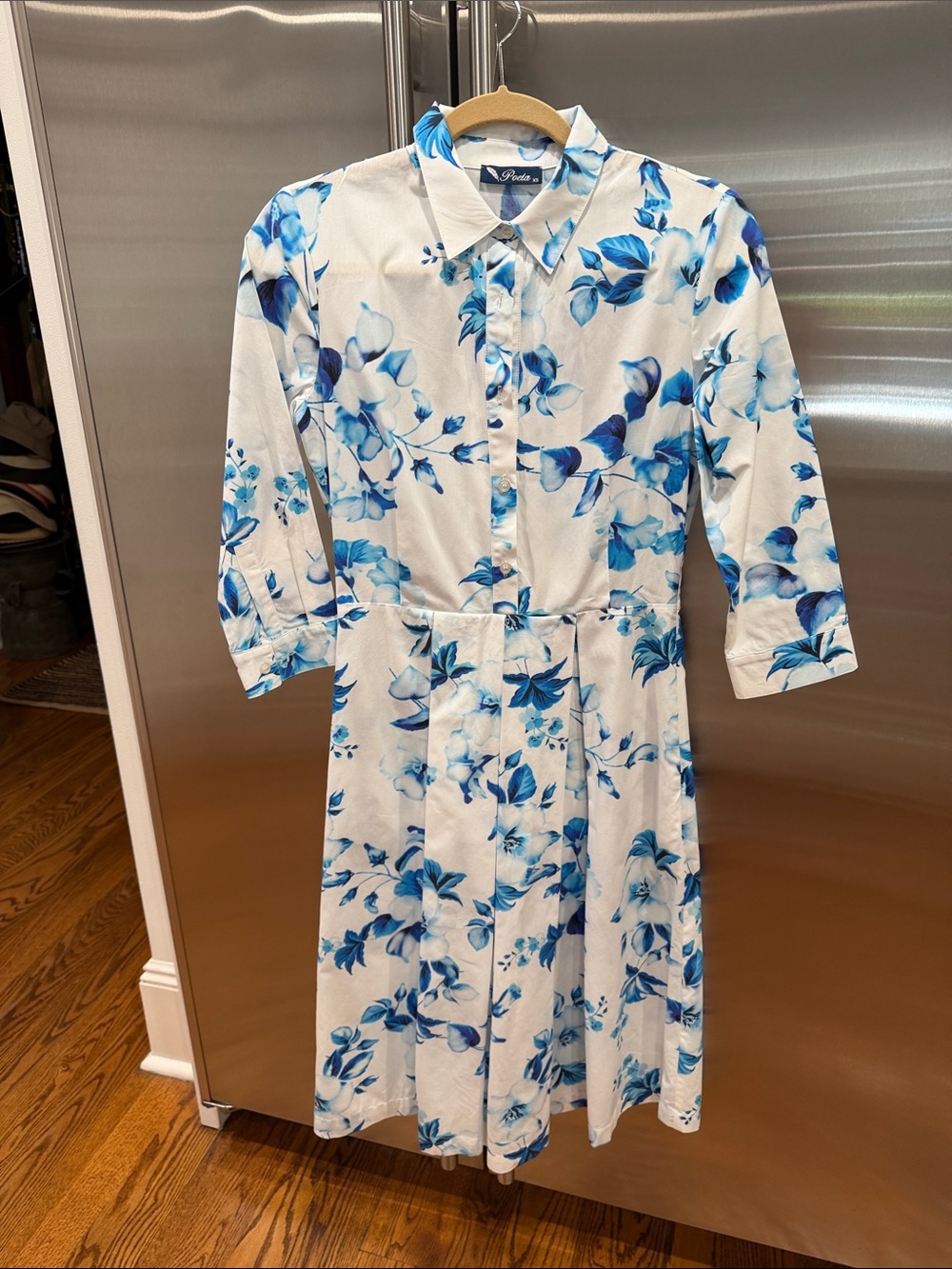 Floral Button-Front Shirt Dress in Blue